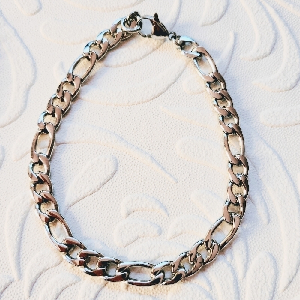 Adornia Men's Figaro Rhodium  Bracelet Silver